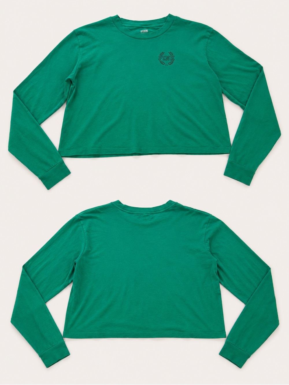 PINK Victoria's Secret Green Cropped Long Sleeve Tee